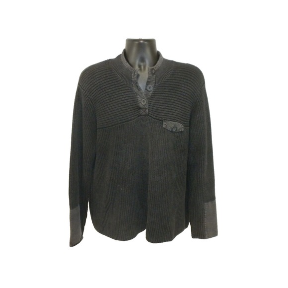 Orvis Henley Sweater Mens XL Black Fisherman Rib Knit Outdoor Gorpcore Hiking - Picture 2 of 14